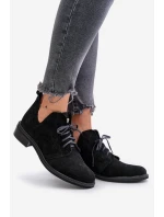 Semišové Polobotky Šněrovací Na Plochém Podpatku Černé model 21670945 - Zazoo