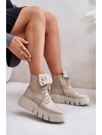 Zazoo 60511 Skórzane Botki Damskie Na Platformie Ocieplane Beżowe Zazoo 60511 Skórzane Botki Damskie Na Platformie Ocieplane Beżowe