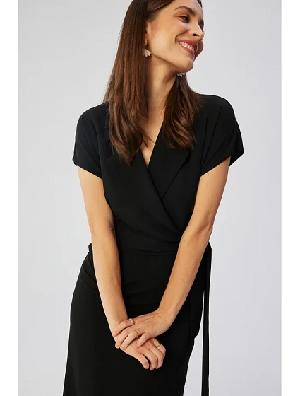 model 19647391 Košilové šaty s páskem na zavázání černé - STYLOVE