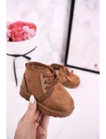 Dievčenské šnurovacie snehové topánky s kožušinou Brown Hunter