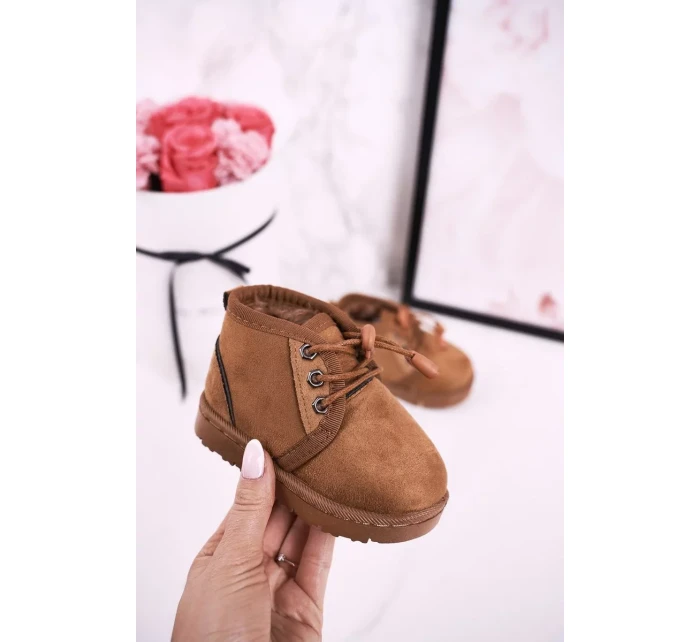 Dievčenské šnurovacie snehové topánky s kožušinou Brown Hunter