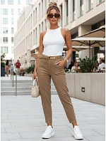 Jeansy damskie z wysokim stanem mom fit z paskiem brązowe model 22136316 - FashionStreet