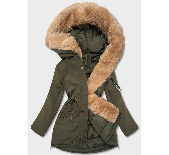 Dámska zimná bunda parka v khaki farbe (CAN-588)