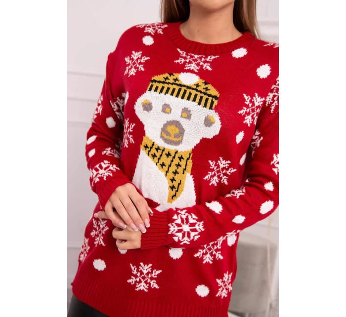 Vianočný sveter s medvedíkom červený