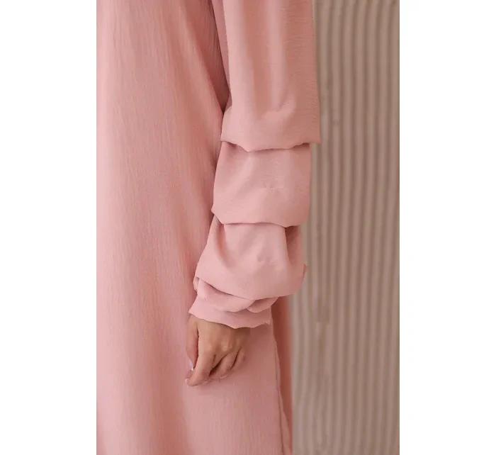 Španělské šaty s ozdobnými rukávy tmavě pudrově růžová