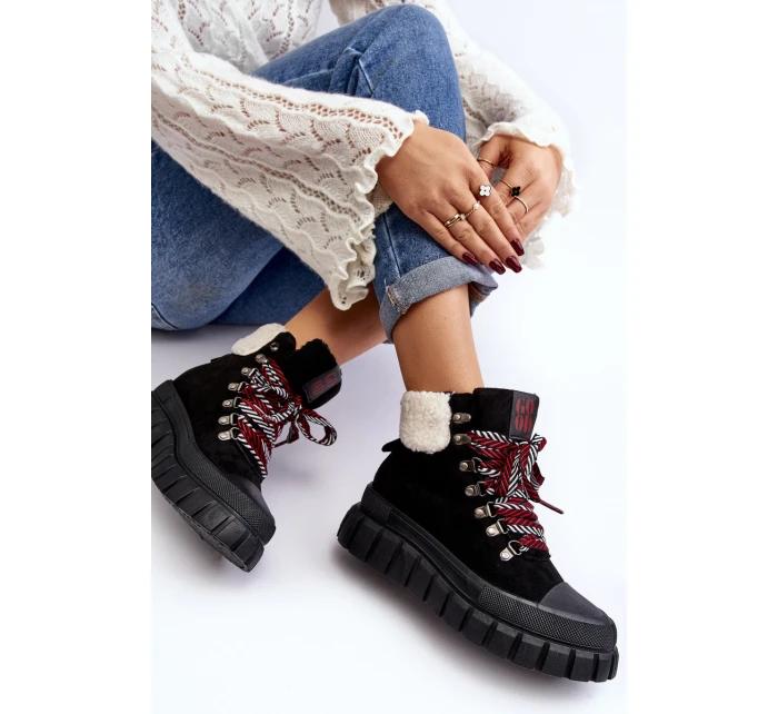 Ocieplane Botki Trapery Na Grubej Podeszwie Czarne Ralotta