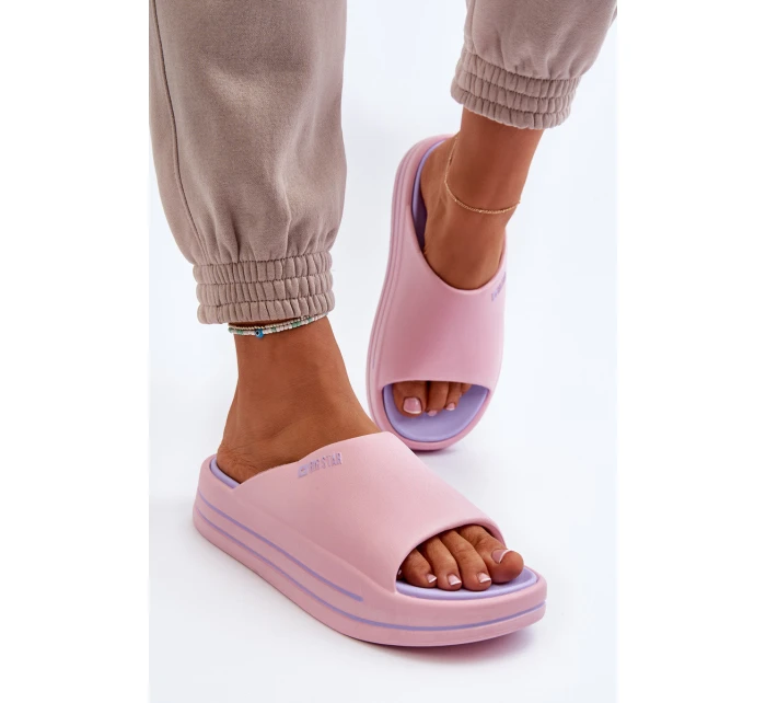 Klapki Damskie Na Platformie Big Star NN274A035 Różowe Klapki Damskie Na Platformie Big Star NN274A035 Różowe