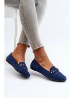 Błyszczące Mokasyny Damskie Z Łańcuchem Granatowe Aredilla