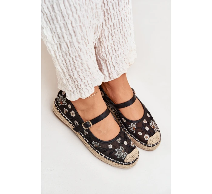 Siateczkowe Espadryle Z Haftem Na Platformie Czarne Laxisa