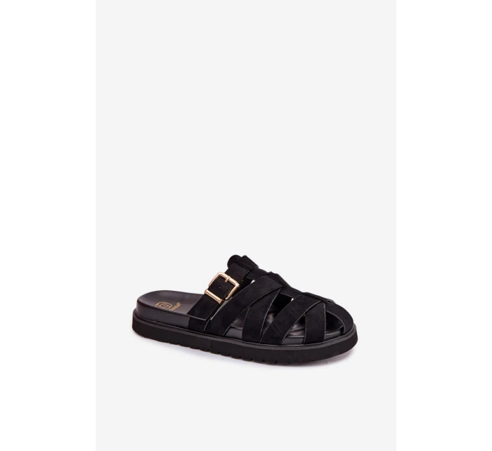 Dámské pantofle s pásky a zlatým sponou Černé Roselisse