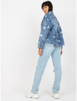 Dámska modrá džínsová bunda s potlačou a dierami