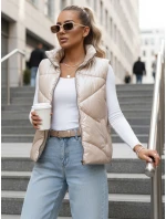 Dámska prešívaná vesta so stojačikom béžová FashionStreet TY3476