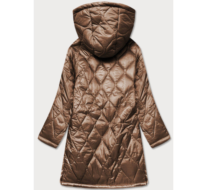Hnedá prešívaná dámska oversize bunda s kapucňou (AG5-010)