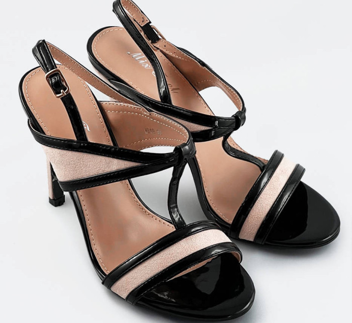 Čierno-béžové dámske sandálky z rôznych spojených materiálov (HB09)
