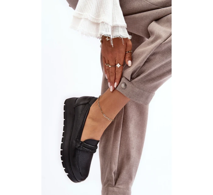 Skórzane Półbuty Na Platformie Z Ozdobą Czarne Lemar Lehira Skórzane Półbuty Na Platformie Z Ozdobą Czarne Lemar Lehira