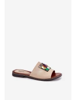 Klapki Damskie Na Płaskim Obcasie Z Ozdobą Złote Clelione Klapki Damskie Na Płaskim Obcasie Z Ozdobą Złote Clelione