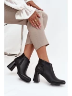 Kožené zimní kotníčkové boty na podpatku Černé model 21712802 - Boto