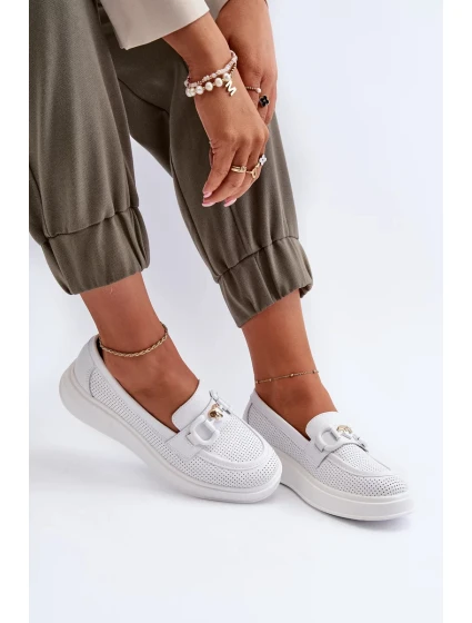 Dámske kožené mokasíny na platforme, biele S.Barski Dámske kožené mokasíny na platforme, biele S.Barski