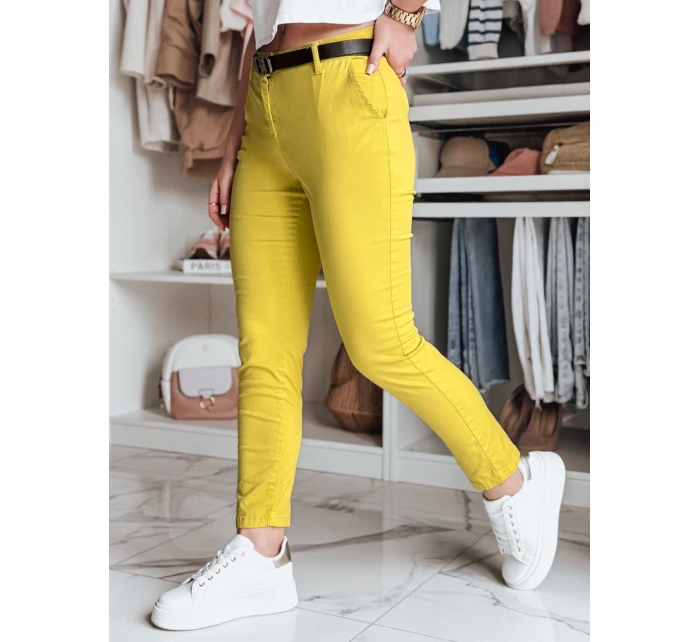 Dámské kalhoty slim fit s páskem hořčicová Dstreet model 21986484 - FashionStreet