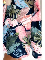 Tmavě modré rozšířené dámské šaty se vzorem listů a s výstřihem ve tvaru srdce model 17634637 - numoco Tmavě modré rozšířené dámské šaty se vzorem listů a s výstřihem ve tvaru srdce model 17634637 - numoco