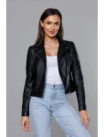 Krátka čierna bunda ramoneska s golierom (11Z8031) Krátka čierna bunda ramoneska s golierom (11Z8031)