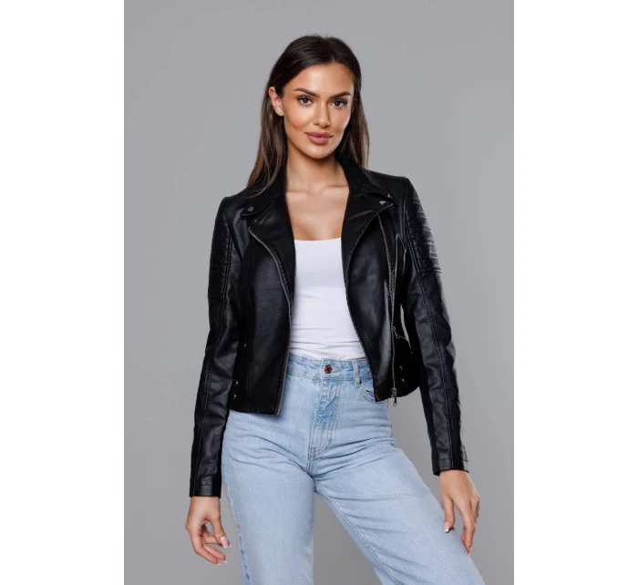 Krátka čierna bunda ramoneska s golierom (11Z8031) Krátka čierna bunda ramoneska s golierom (11Z8031)