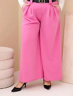 Plus veľkosť dámske široké nohavice z viskózy s opaskom ružová