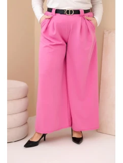 Plus veľkosť dámske široké nohavice z viskózy s opaskom ružová