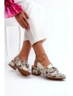 Damskie Skórzane Sandały Na Niskim Obcasie W Kwiaty Maciejka N6539-38 Zielone