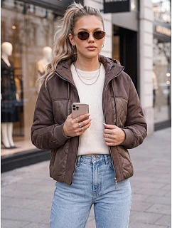 Dámska prešívaná prechodná bunda s kapucňou, hnedá, FashionStreet TY6092
