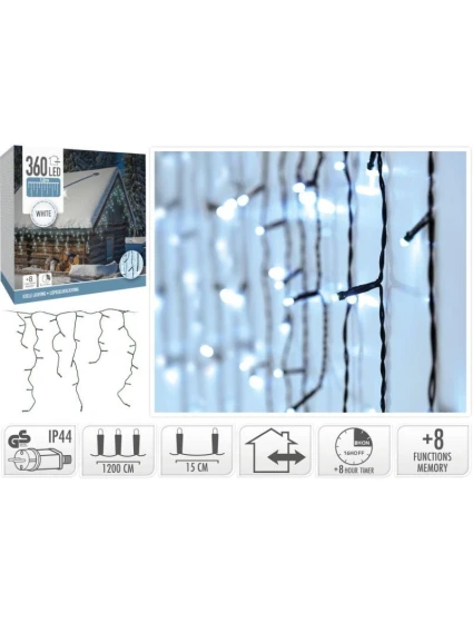 VIANOČNÝ STROMČEK SVETLÁ VONKAJŠIE SVETLO ZÁVES 360 VIEDOL ČASOVAČ STUDENÁ BIELA KÁBEL ZELENÁ