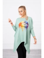 Oversize halenka s potiskem model 18745336 rtů tmavě mátová - K-Fashion Oversize halenka s potiskem model 18745336 rtů tmavě mátová - K-Fashion