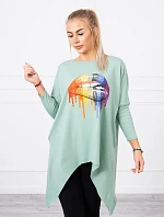 Oversize blúzka s potlačou dúhových pier tmavo mätová