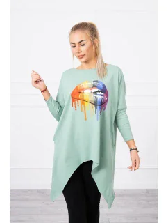 Oversize halenka s potiskem model 18745336 rtů tmavě mátová - K-Fashion