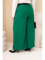 Dámské kalhoty Plus Size viskózové s širokými nohavicemi a páskem zelené