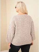 Dámský svetr Plus Size s výstřihem do V a širokým rukávem béžový tmavý