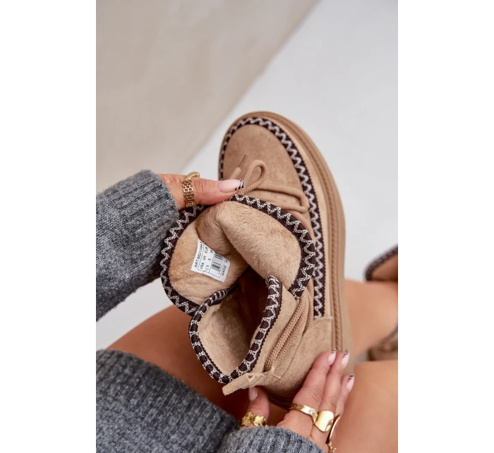 Śniegowce Damskie Z Haftem Na Platformie Brązowe Naleris