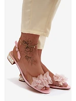 Průhledné sandály s krystaly a síťkovými květinami D&A MR61-9006 Růžové