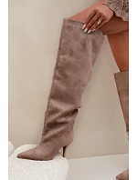 Dámske čižmy na podpätku Khaki Corly