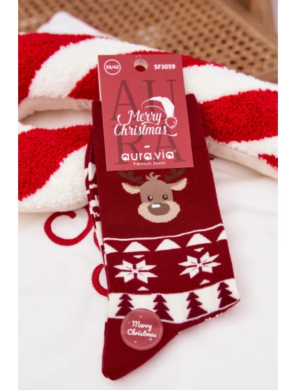 Pánske vianočné ponožky s motívom sobov - bordové Pánske vianočné ponožky s motívom sobov - bordové