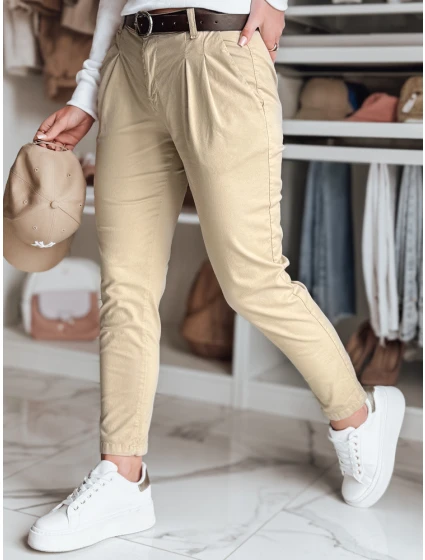 Dámské kalhoty chinos s páskem tmavě béžové Dstreet model 21986452 - FashionStreet