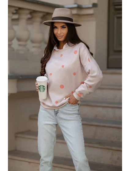 Oranžová dámska bavlnená mikina s bodkami (784)