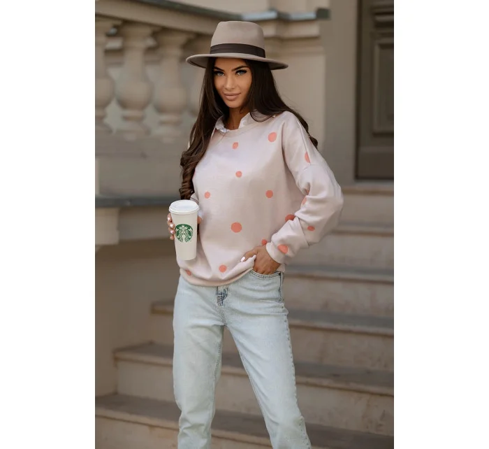 Oranžová dámska bavlnená mikina s bodkami (784)