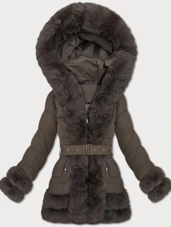 Elegantná hnedá prechodná bunda s kožušinou S'West (B8526-48)