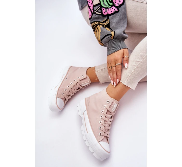 Wysokie Materiałowe Trampki Na Platformie Big Star LL274157 Nude