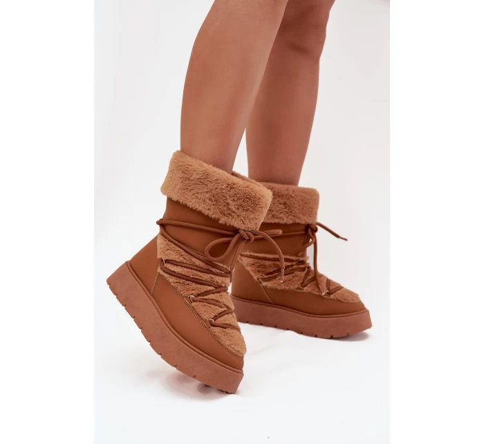 Śniegowce Damskie Z Futerkiem I Wiązaniem Na Platformie Camel Marinna Śniegowce Damskie Z Futerkiem I Wiązaniem Na Platformie Camel Marinna