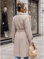 Dlhý dámsky dvojradový kabát s opaskom, béžový, FashionStreet NY0805 Dlhý dámsky dvojradový kabát s opaskom, béžový, FashionStreet NY0805