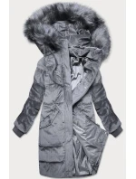 Šedá dámská manšestrová zimní bunda s kapucí model 21773185 - Libland
