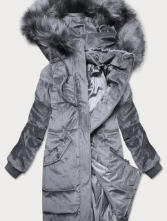 Dámska manšestrová zimná bunda s kapucňou sivá (7764)