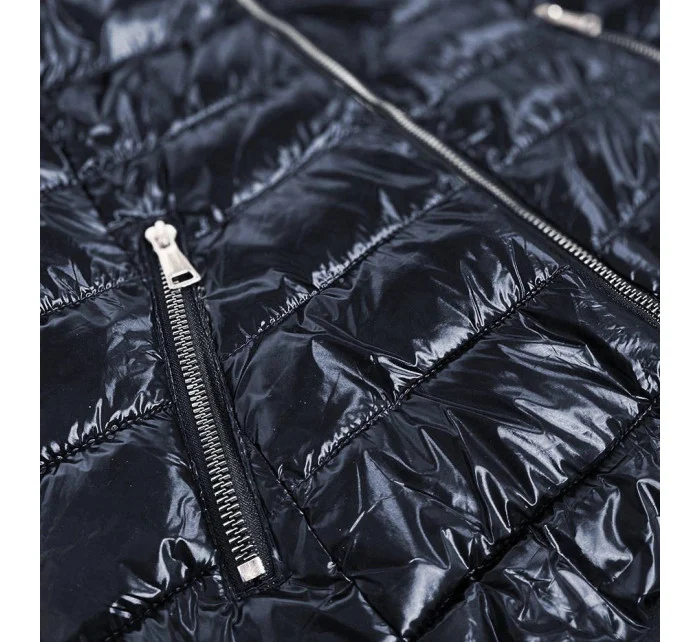 Tmavo modrá dámska vesta s kontrastnou podšívkou (B9549)